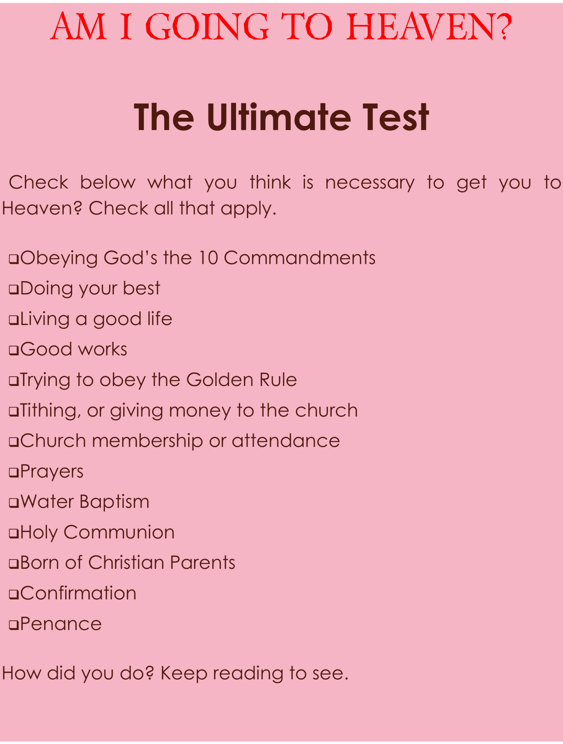 Am I Going to Heaven (questions on front) for QR page 1 c